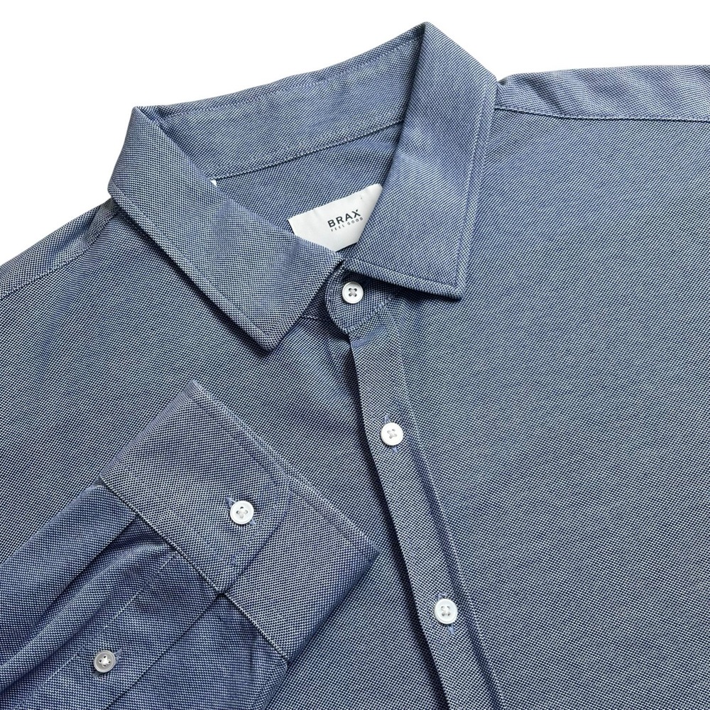 NWOT Brax Mens XL 43/44 Blue Long Sleeve Button Up Dress Shirt
